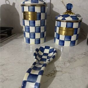 Checkered Blue and White Kitchen Canister Set